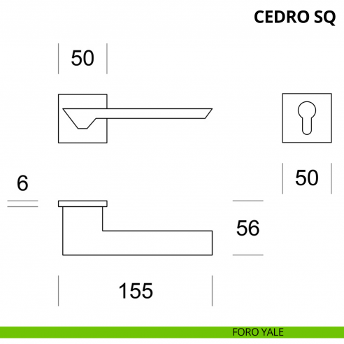 Maniglia per porta interna Cedro SQ Ento rosetta quadrata foro yale