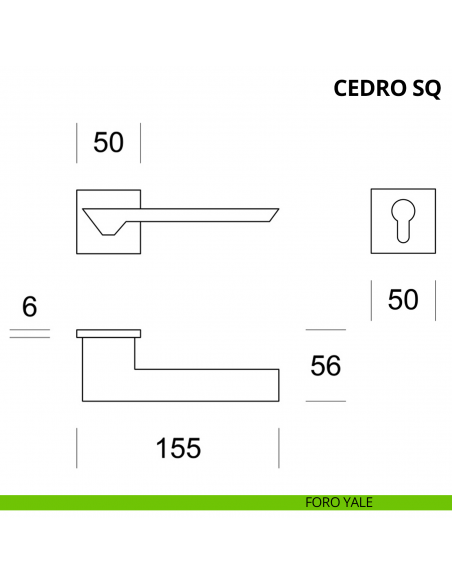 Maniglia per porta interna Cedro SQ Ento rosetta quadrata foro yale