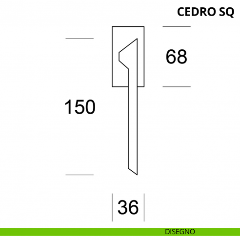 Maniglia per finestra martellina DK Cedro SQ Ento disegno