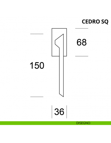 Maniglia per finestra martellina DK Cedro SQ Ento disegno
