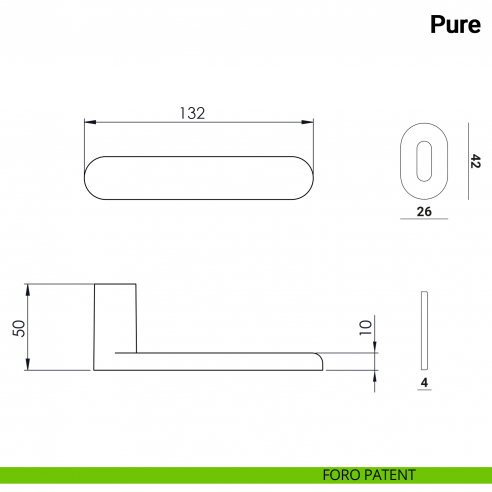 Maniglia per porta Pure Nuda Verum Italy senza rosetta - foro patent