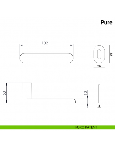 Maniglia per porta Pure Nuda Verum Italy senza rosetta - foro patent