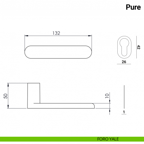 Maniglia per porta Pure Nuda Verum Italy senza rosetta - foro yale
