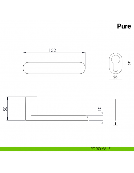 Maniglia per porta Pure Nuda Verum Italy senza rosetta - foro yale