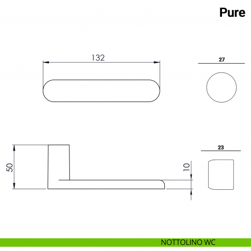 Maniglia per porta Pure Nuda Verum Italy senza rosetta - nottolino wc