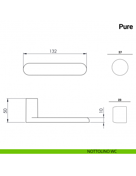 Maniglia per porta Pure Nuda Verum Italy senza rosetta - nottolino wc