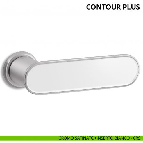 Maniglia per porta interna Contour Plus Ento con inserto e rosetta tonda cromo satinato
