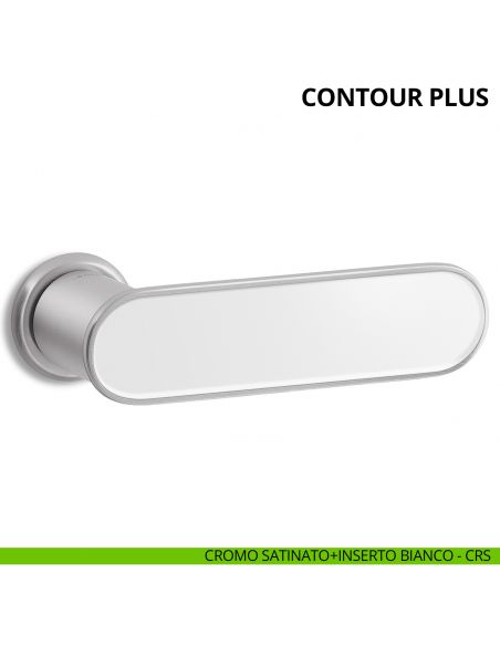Maniglia per porta interna Contour Plus Ento con inserto e rosetta tonda cromo satinato