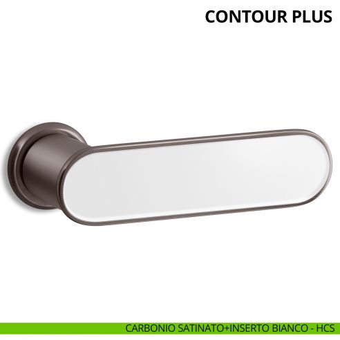 Maniglia per porta interna Contour Plus Ento con inserto e rosetta tonda carbonio satinato