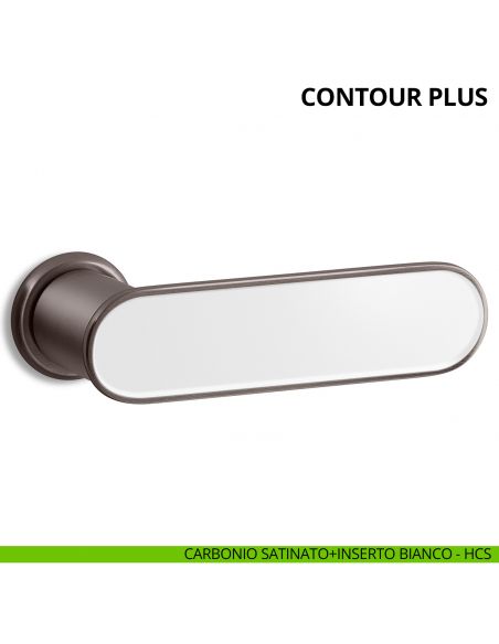 Maniglia per porta interna Contour Plus Ento con inserto e rosetta tonda carbonio satinato