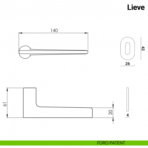 Maniglia per porta Lieve Nuda Verum Italy senza rosetta - foro patent