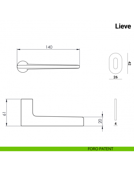 Maniglia per porta Lieve Nuda Verum Italy senza rosetta - foro patent