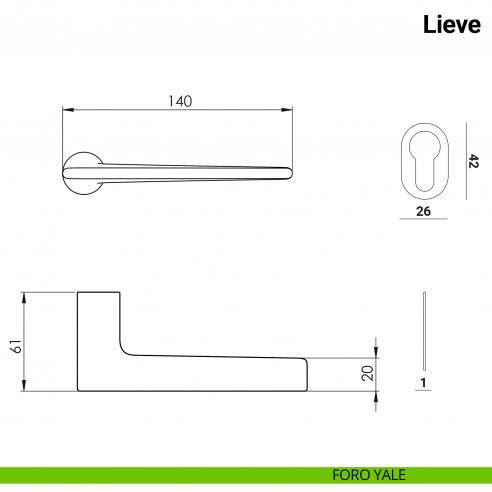 Maniglia per porta Lieve Nuda Verum Italy senza rosetta - foro yale