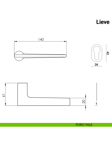 Maniglia per porta Lieve Nuda Verum Italy senza rosetta - foro yale