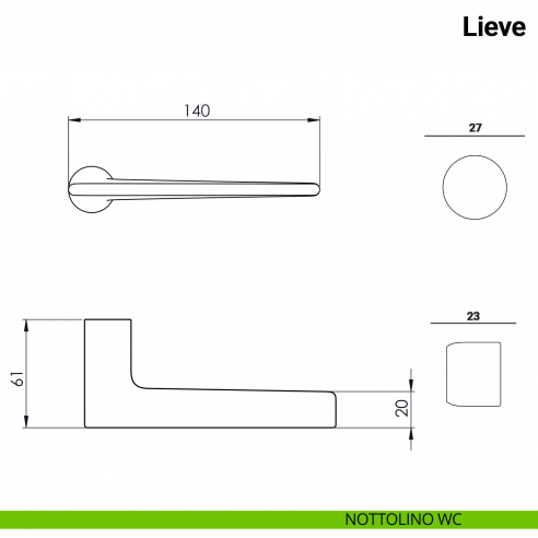 Maniglia per porta Lieve Nuda Verum Italy senza rosetta - nottolino wc