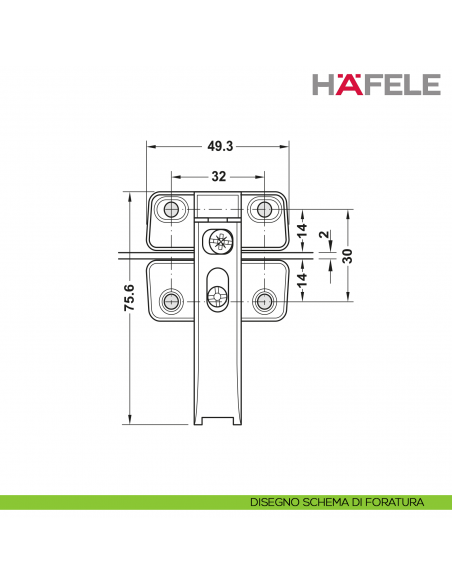 Cerniera intermedia Hafele per Huwil Senso ed E-Senso - disegno schema di foratura