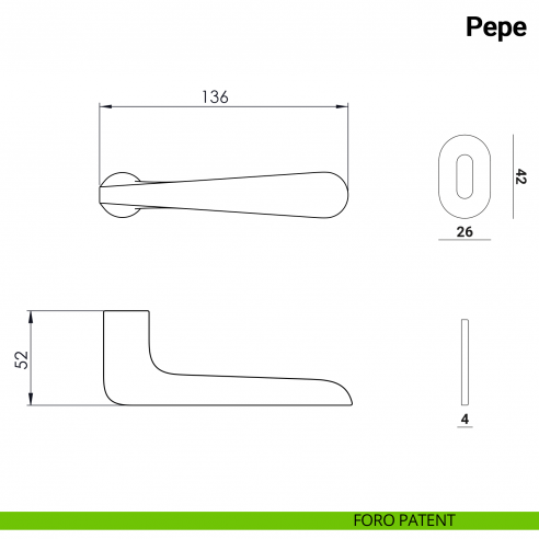 Maniglia per porta Pepe Nuda Verum Italy senza rosetta - foro patent