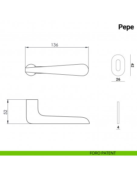 Maniglia per porta Pepe Nuda Verum Italy senza rosetta - foro patent
