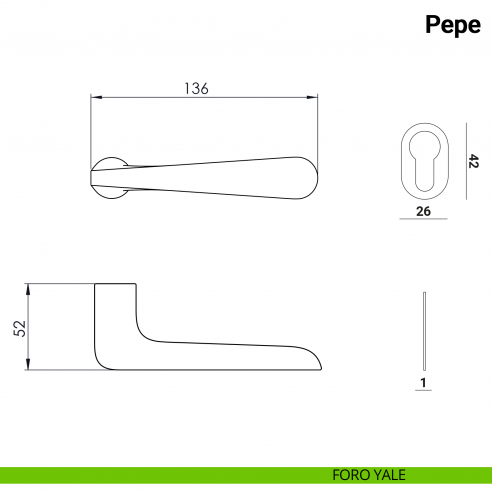 Maniglia per porta Pepe Nuda Verum Italy senza rosetta - foro yale