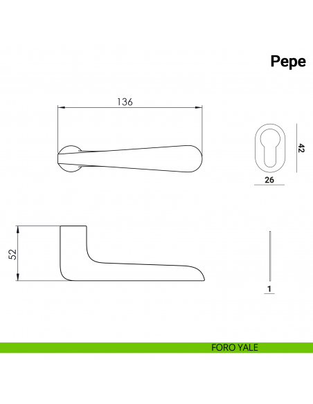 Maniglia per porta Pepe Nuda Verum Italy senza rosetta - foro yale
