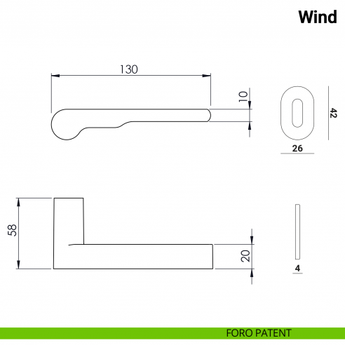 Maniglia per porta Wind Nuda Verum Italy senza rosetta - foro patent
