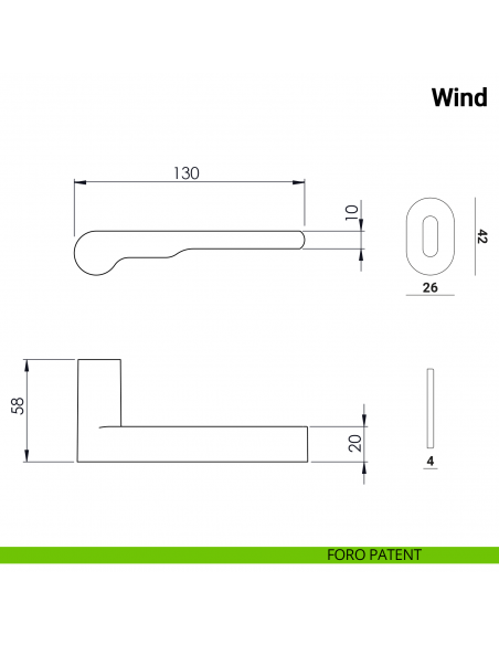 Maniglia per porta Wind Nuda Verum Italy senza rosetta - foro patent