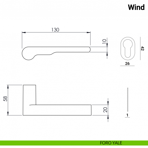 Maniglia per porta Wind Nuda Verum Italy senza rosetta - foro yale