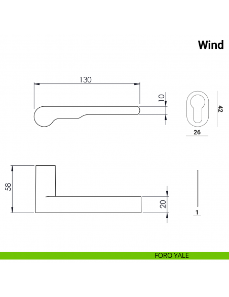 Maniglia per porta Wind Nuda Verum Italy senza rosetta - foro yale