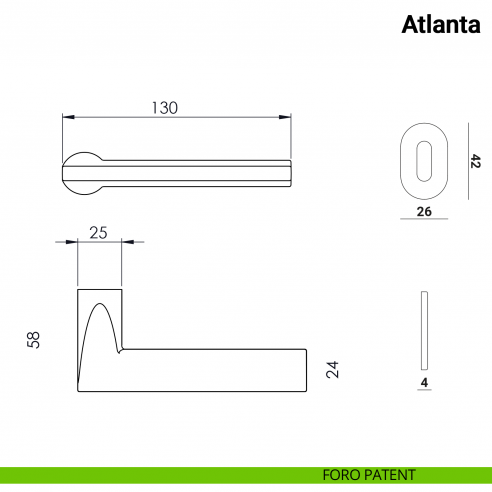 Maniglia per porta Atlanta Nuda Verum Italy senza rosetta - foro patent