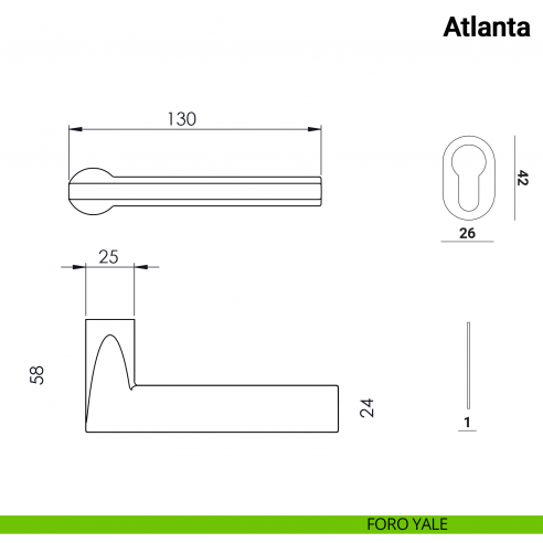 Maniglia per porta Atlanta Nuda Verum Italy senza rosetta - foro yale