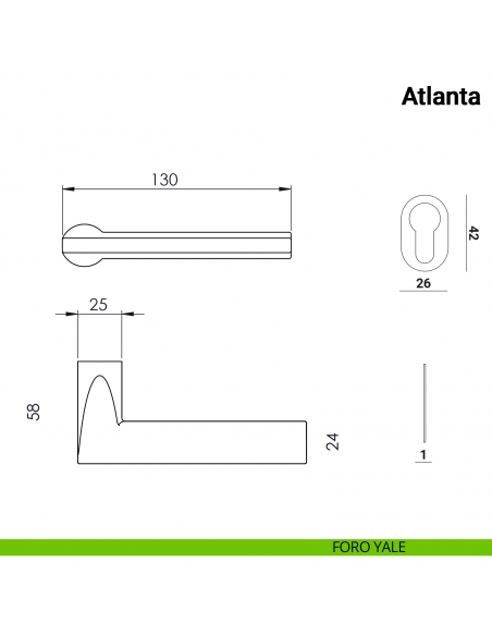 Maniglia per porta Atlanta Nuda Verum Italy senza rosetta - foro yale
