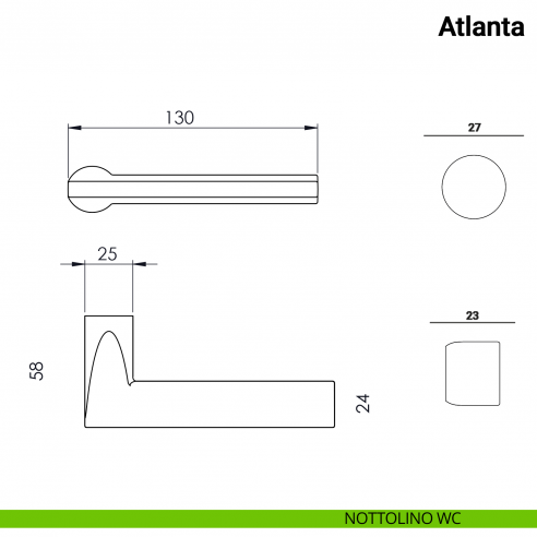 Maniglia per porta Atlanta Nuda Verum Italy senza rosetta - nottolino wc