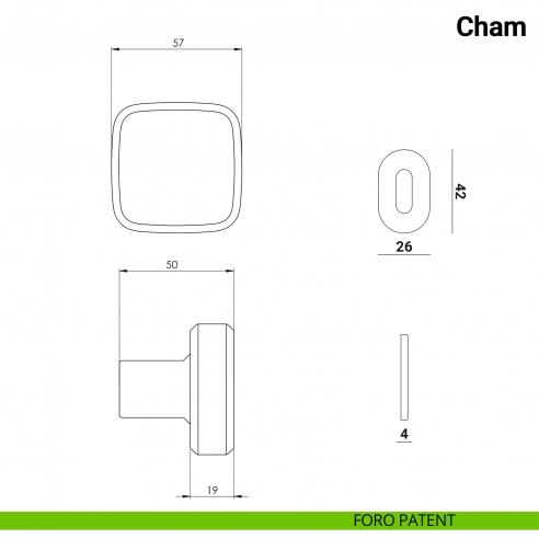 Pomolo girevole per porta Cham Nuda Verum Italy senza rosetta - foro patent