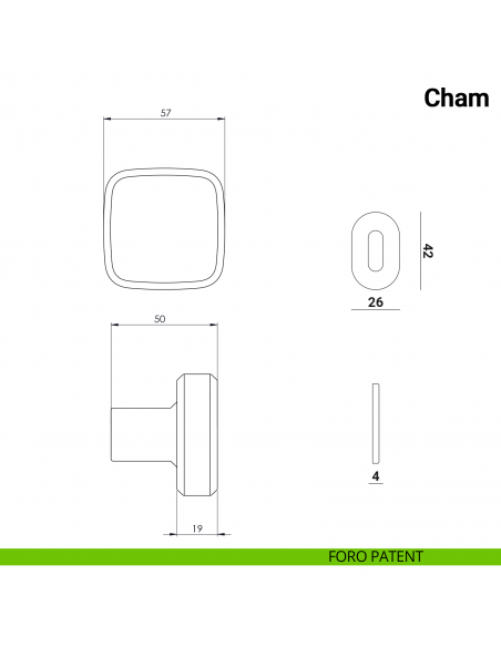 Pomolo girevole per porta Cham Nuda Verum Italy senza rosetta - foro patent