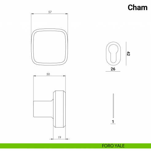 Pomolo girevole per porta Cham Nuda Verum Italy senza rosetta - foro yale