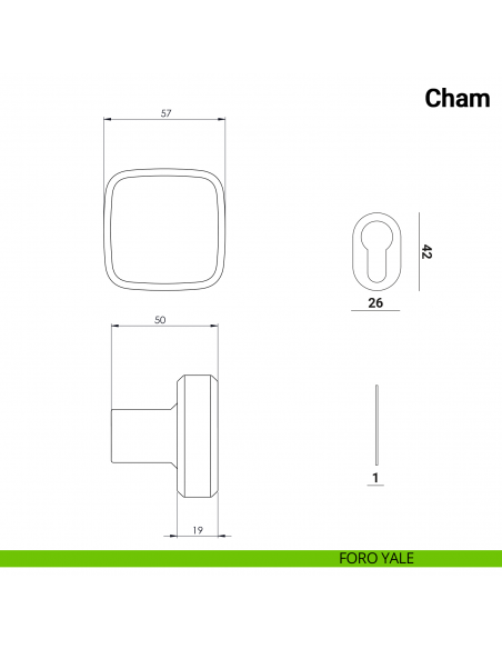 Pomolo girevole per porta Cham Nuda Verum Italy senza rosetta - foro yale