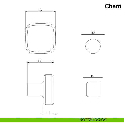 Pomolo girevole per porta Cham Nuda Verum Italy senza rosetta - nottolino wc