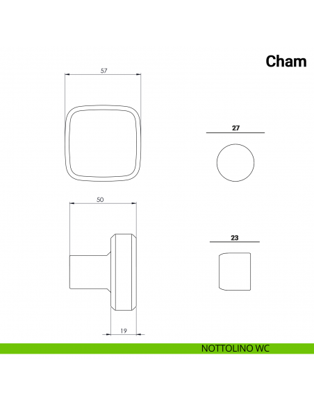 Pomolo girevole per porta Cham Nuda Verum Italy senza rosetta - nottolino wc
