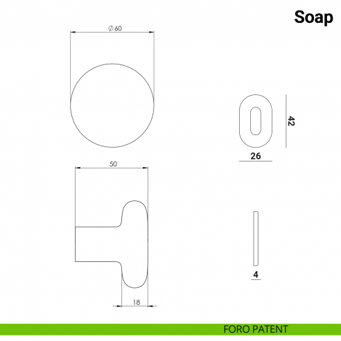 Pomolo girevole per porta Soap Nuda Verum Italy senza rosetta - foro patent