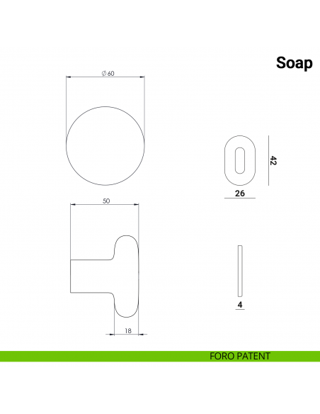 Pomolo girevole per porta Soap Nuda Verum Italy senza rosetta - foro patent