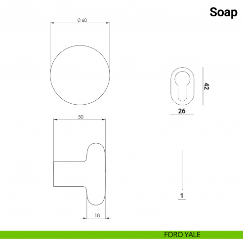 Pomolo girevole per porta Soap Nuda Verum Italy senza rosetta - foro yale