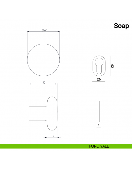 Pomolo girevole per porta Soap Nuda Verum Italy senza rosetta - foro yale