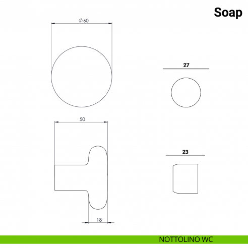 Pomolo girevole per porta Soap Nuda Verum Italy senza rosetta - nottolino wc