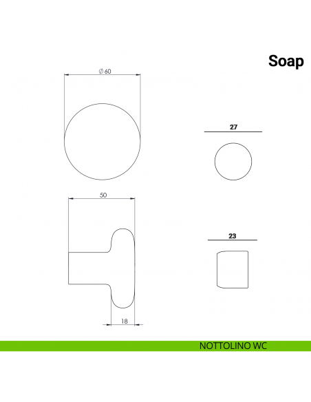Pomolo girevole per porta Soap Nuda Verum Italy senza rosetta - nottolino wc