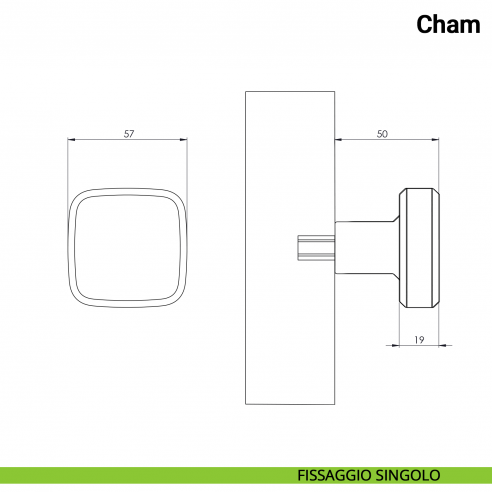 Pomolo fisso singolo per porta Cham Nuda Verum Italy senza rosetta - disegno