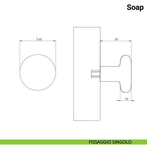Pomolo fisso singolo per porta Soap Nuda Verum Italy senza rosetta - disegno