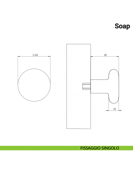Pomolo fisso singolo per porta Soap Nuda Verum Italy senza rosetta - disegno