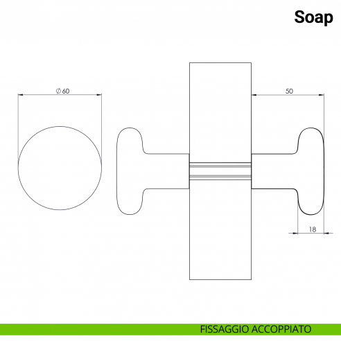 Pomolo fisso accoppiato per porta Soap Nuda Verum Italy senza rosetta