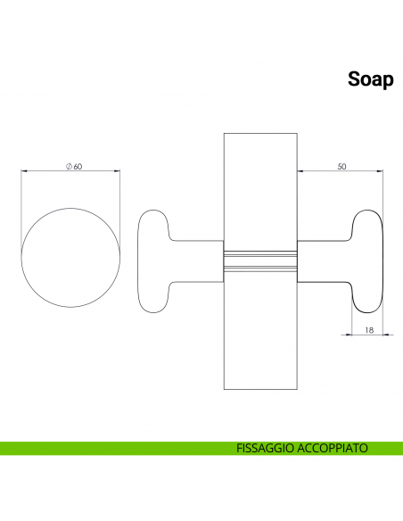 Pomolo fisso accoppiato per porta Soap Nuda Verum Italy senza rosetta