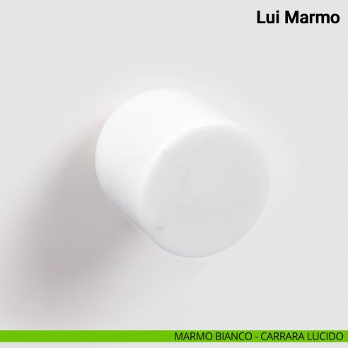 Pomolo fisso singolo per porta Lui Marmo Nuda Verum Italy senza rosetta - marmo bianco di carrara lucido